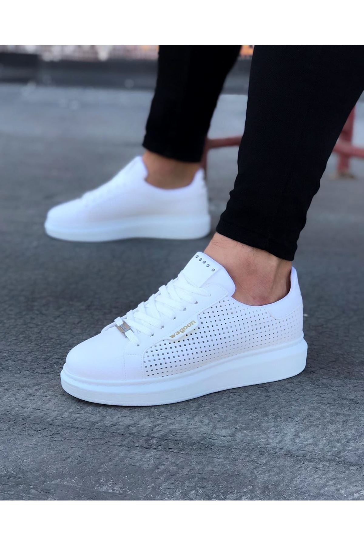 WG01 White Perforated Men's High-Sole Shoes sneakers - STREETMODE™