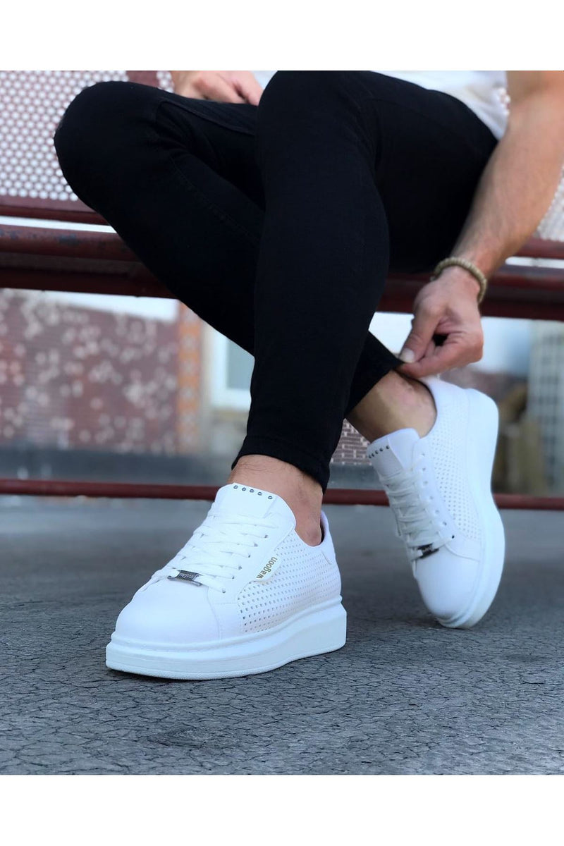 WG01 White Perforated Men's High-Sole Shoes sneakers - STREETMODE™