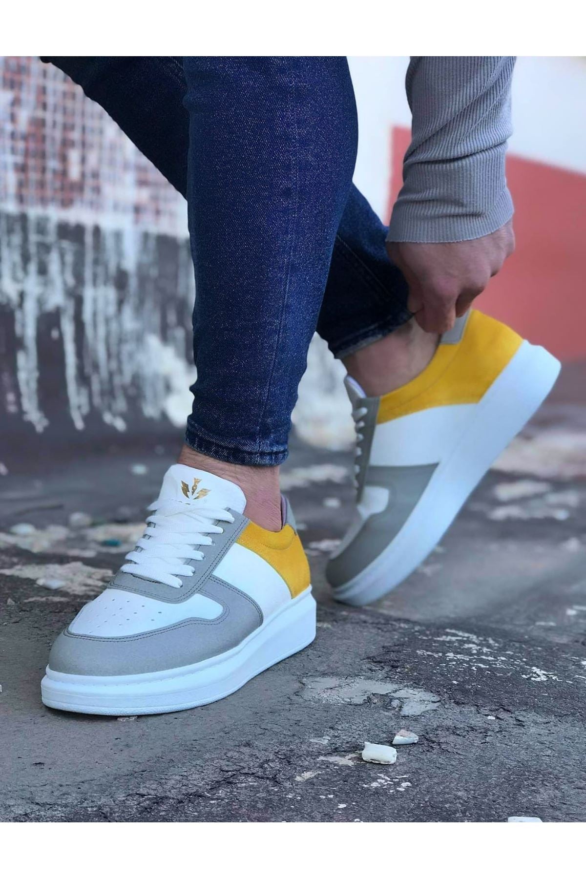 WG011 White Yellow Men's Casual Shoes - STREETMODE™