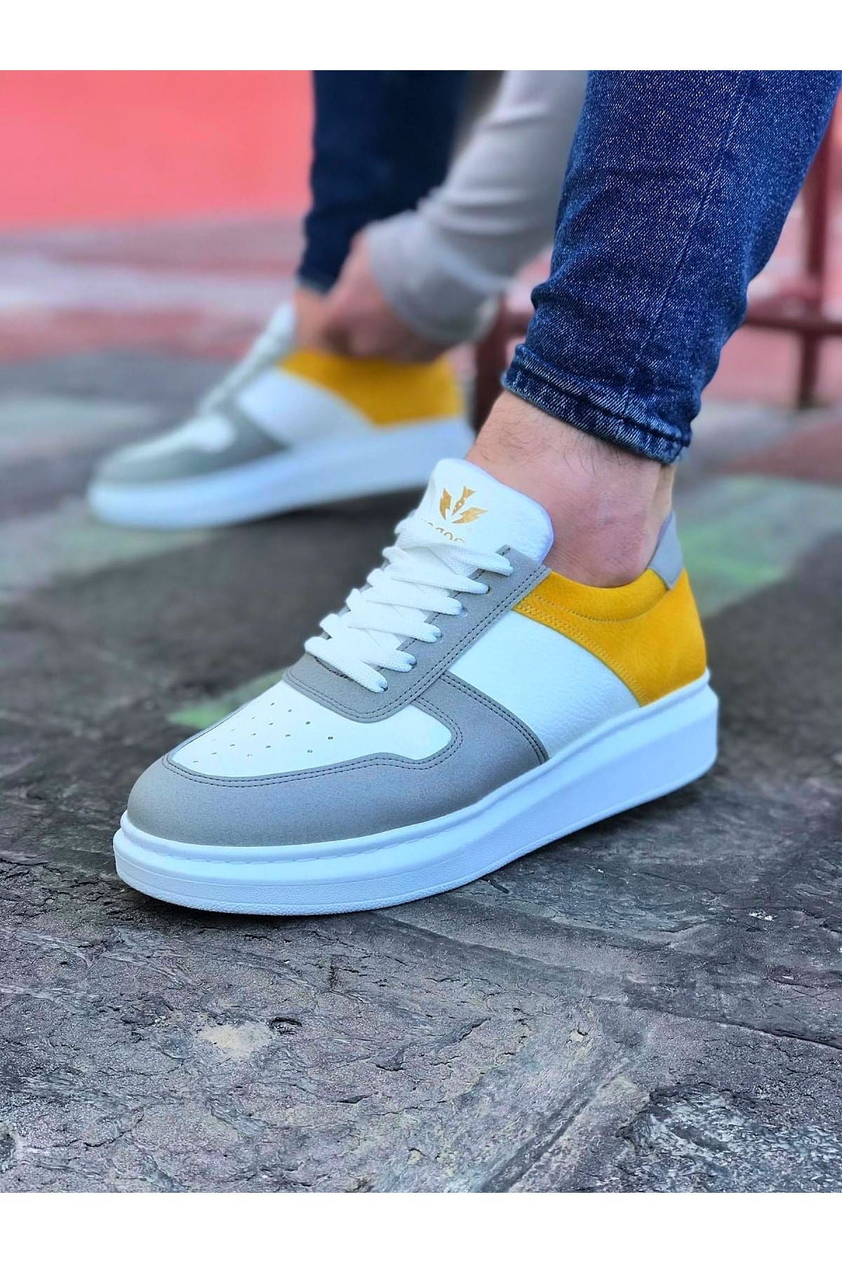 WG011 White Yellow Men's Casual Shoes - STREETMODE™
