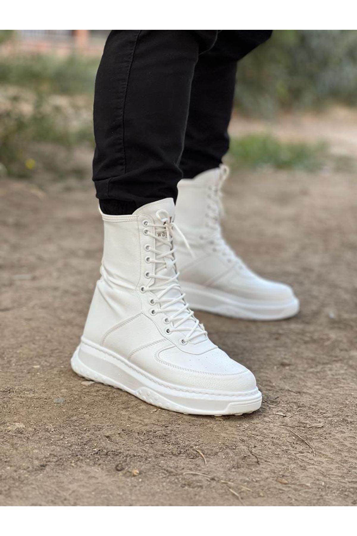 WG012 White Skin Long Lace-Up Boots - STREETMODE™