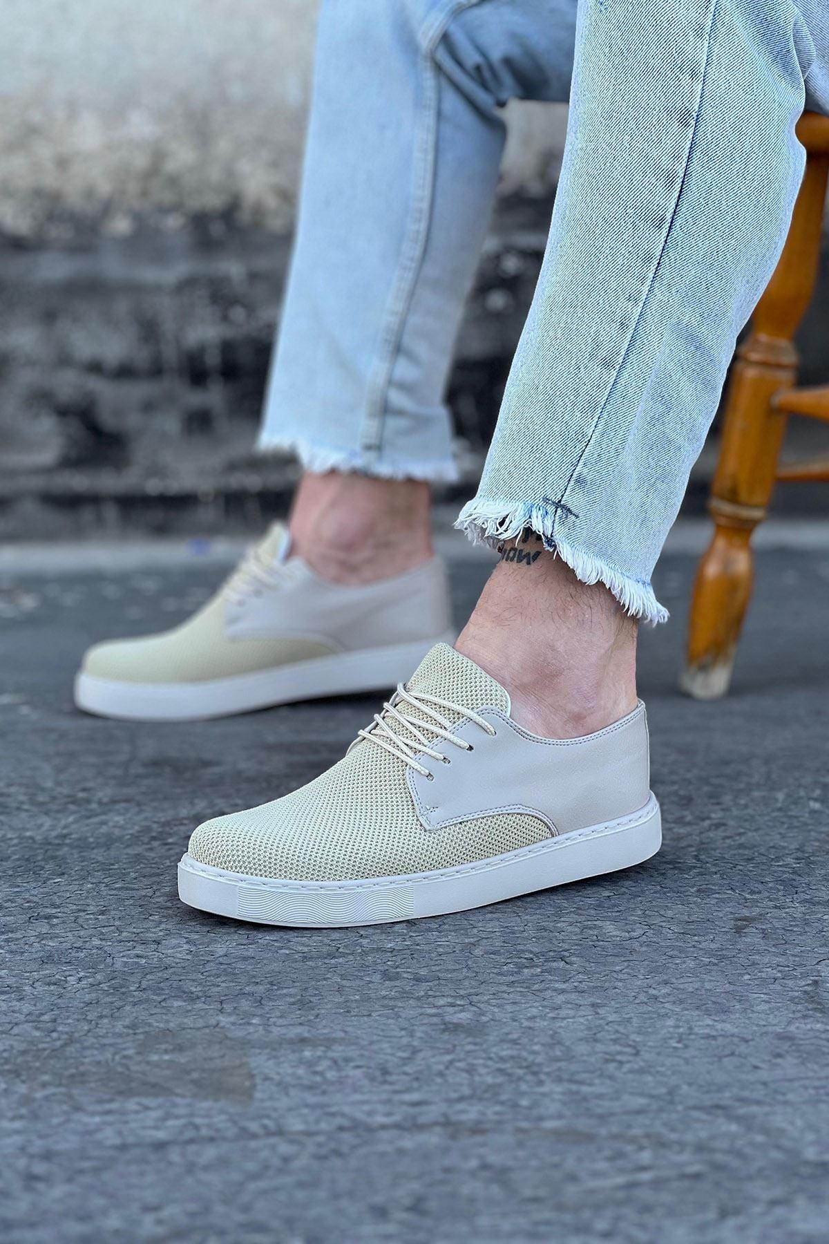 WG016 Beige Knitted Men's Casual Shoes - STREETMODE™