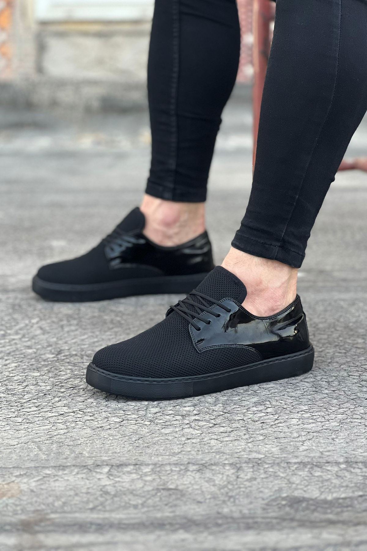 WG016 Patent Leather Knitted Men's Casual Black Shoes - STREETMODE™