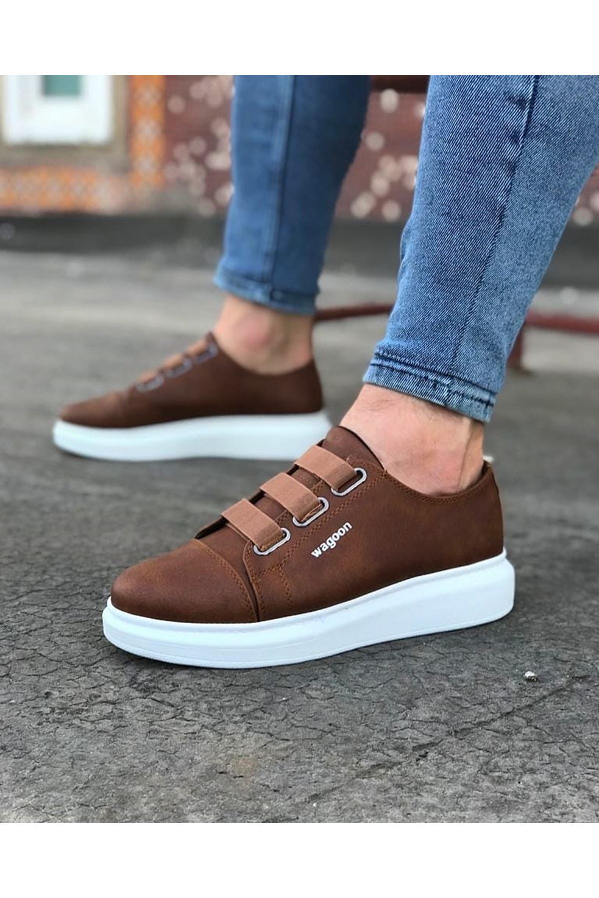 WG026 3 Band Tan Thick Sole Casual Men's Shoes - STREETMODE™