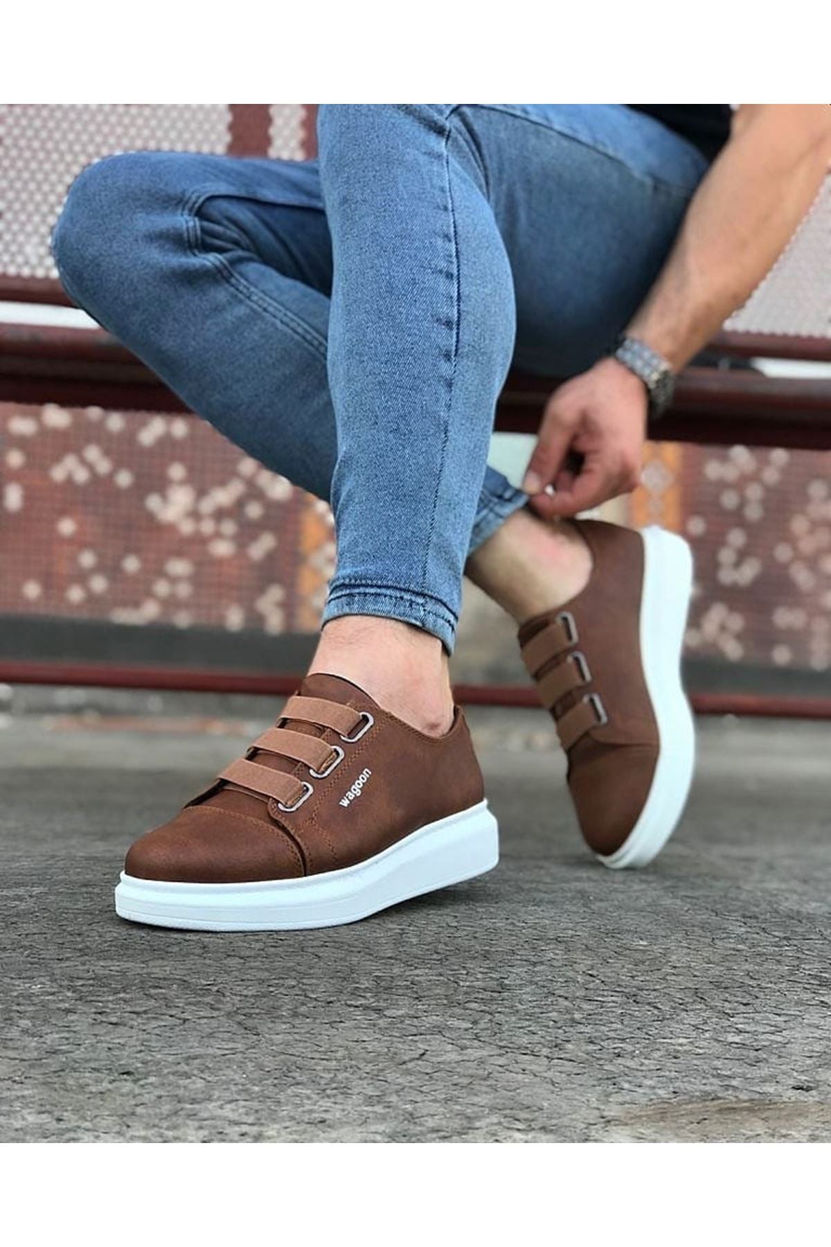 WG026 3 Band Tan Thick Sole Casual Men's Shoes - STREETMODE™
