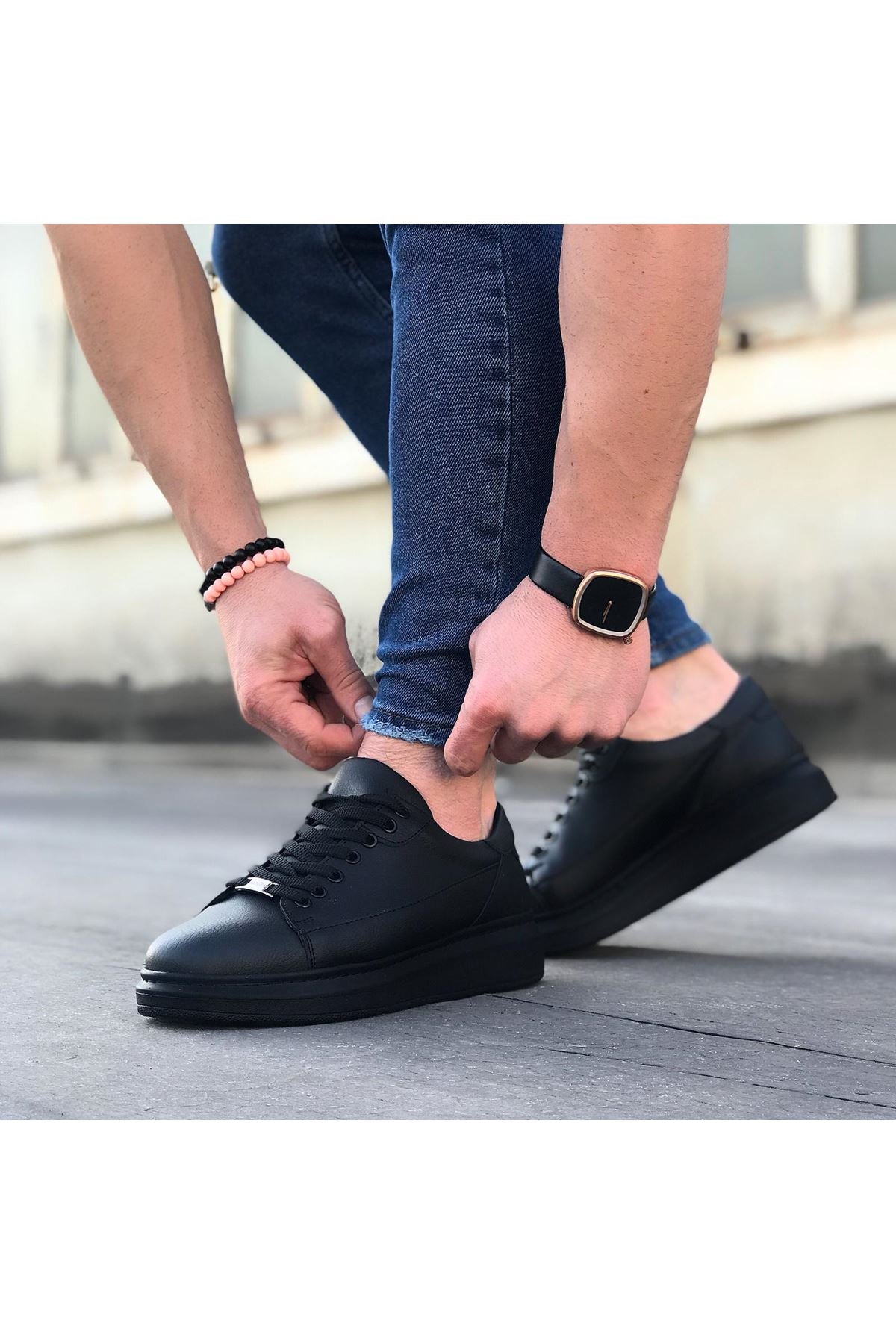 WG028 Denim Coal Lace-Up Thick Sole Casual Men's Shoes - STREETMODE™