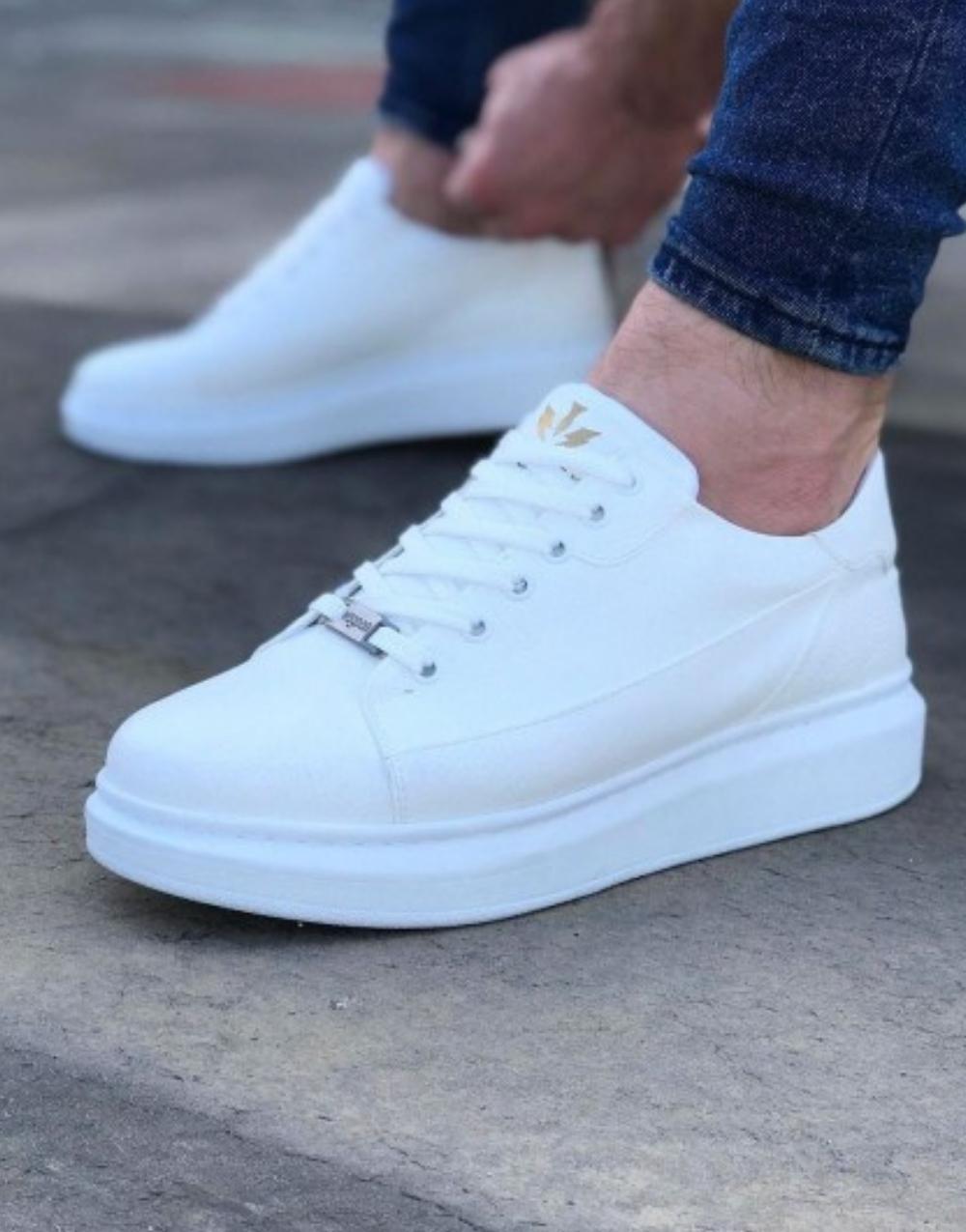 WG028 White Lace-Up Thick Sole Casual Men's Shoes - STREETMODE™