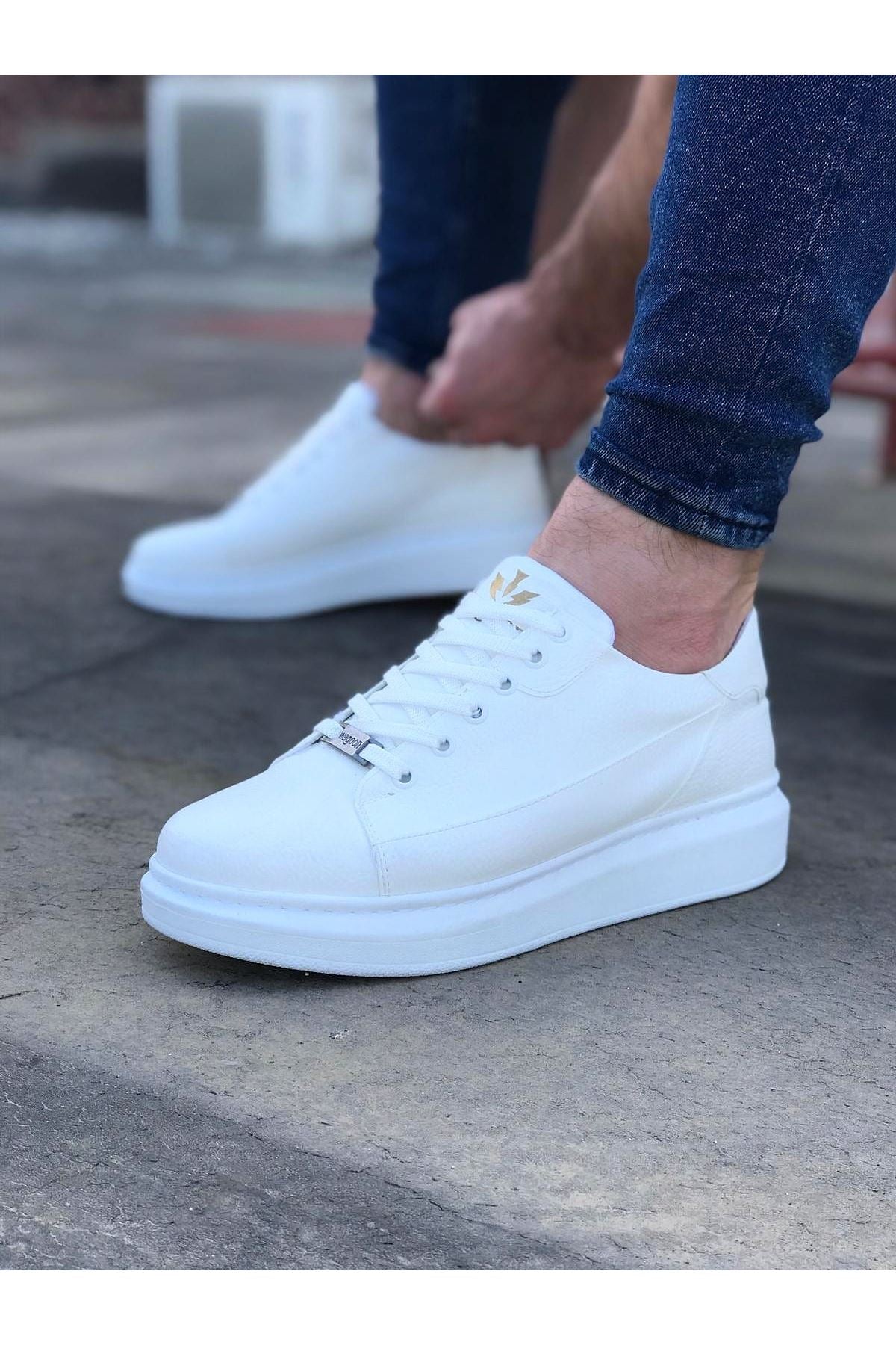WG028 White Lace-Up Thick Sole Casual Men's Shoes - STREETMODE™