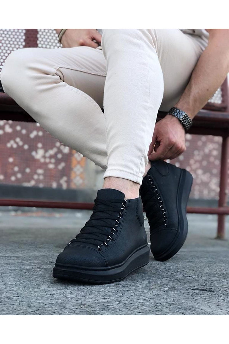 WG032 Charcoal Lace-up Sneakers Half Ankle Boots - STREETMODE™