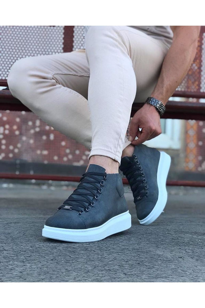 WG032 Gray Lace-up Sneakers Half Ankle Boots - STREETMODE™