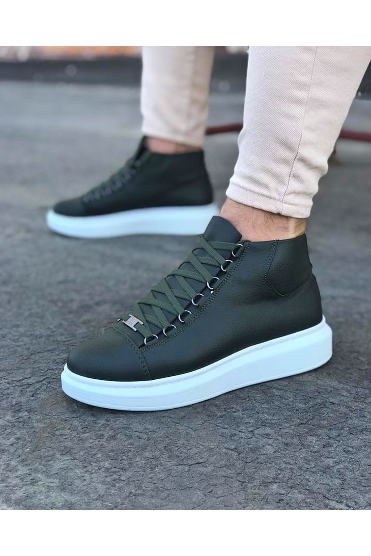 WG032 Khaki Lace-up Sneakers Half Ankle Boots - STREETMODE™