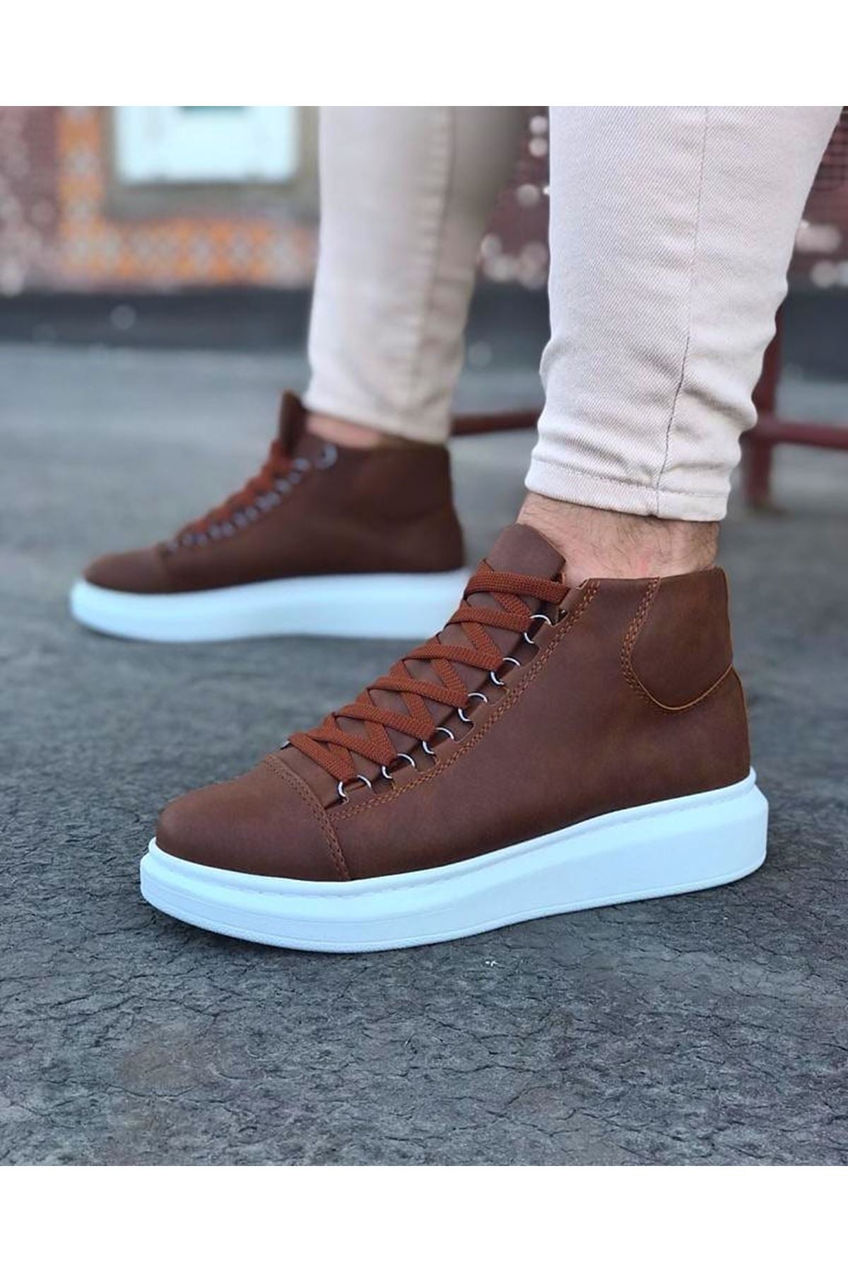 WG032 Tan Lace-up Sneakers Half Ankle Boots - STREETMODE™