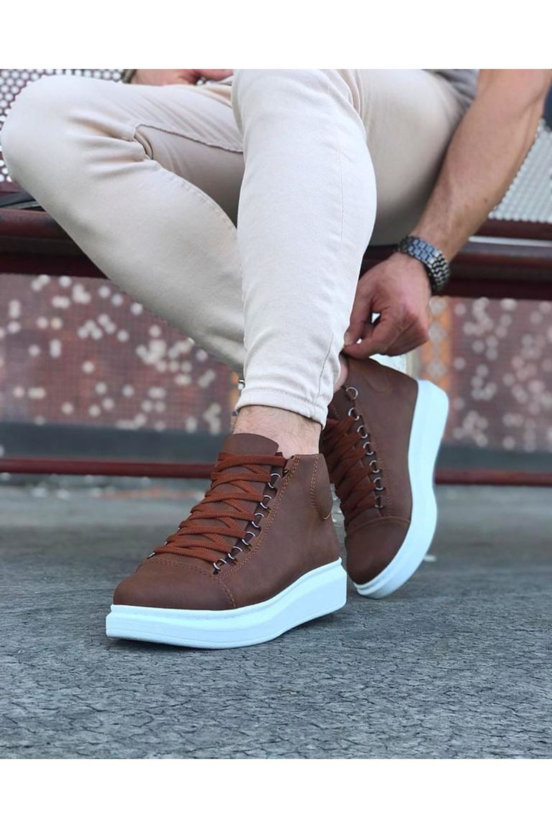 WG032 Tan Lace-up Sneakers Half Ankle Boots - STREETMODE™