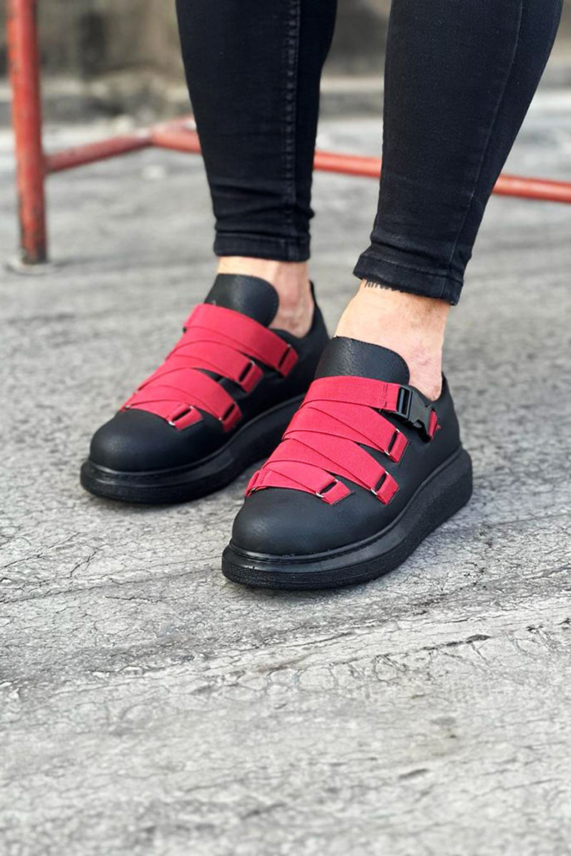 WG033 Charcoal Red Men's High Sole Sneakers Shoes - STREETMODE™