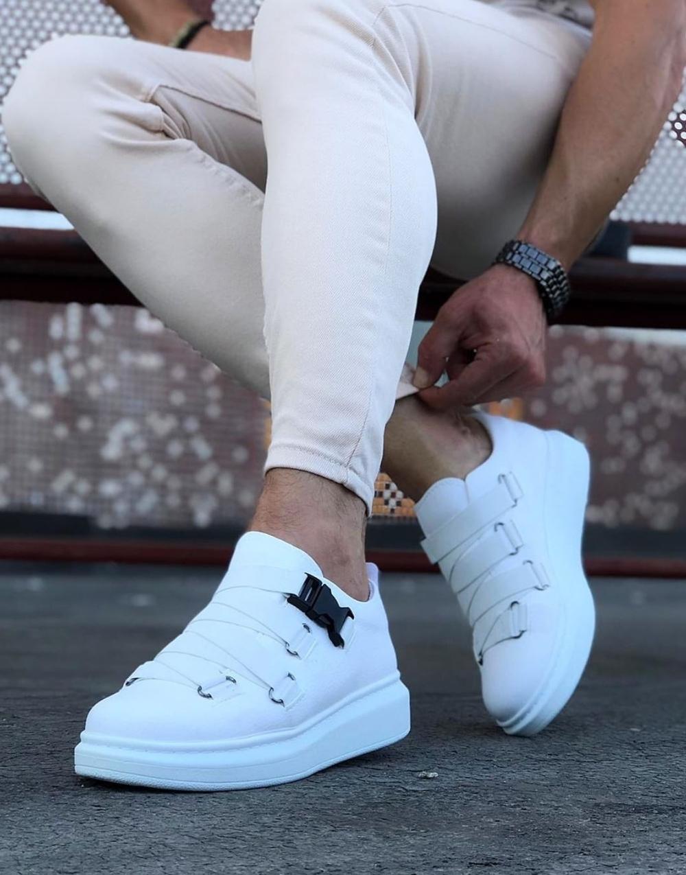WG033 White Men's High-Sole Shoes Sneakers - STREETMODE™
