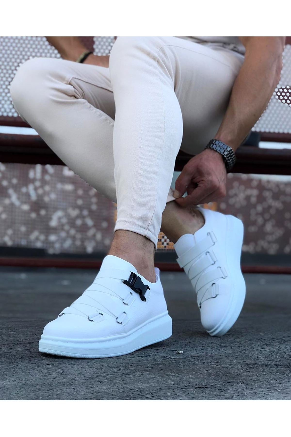 WG033 White Men's High-Sole Shoes Sneakers - STREETMODE™