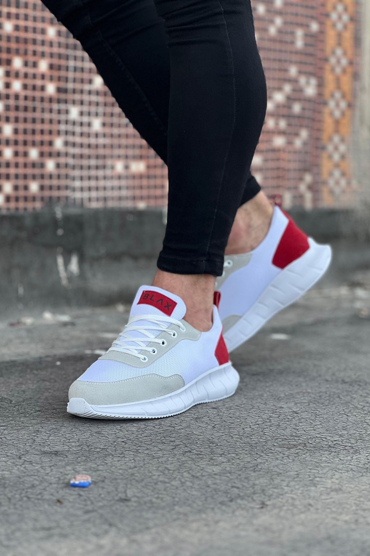 WG063 White Red Knitwear Men's Sports Shoes - STREETMODE™