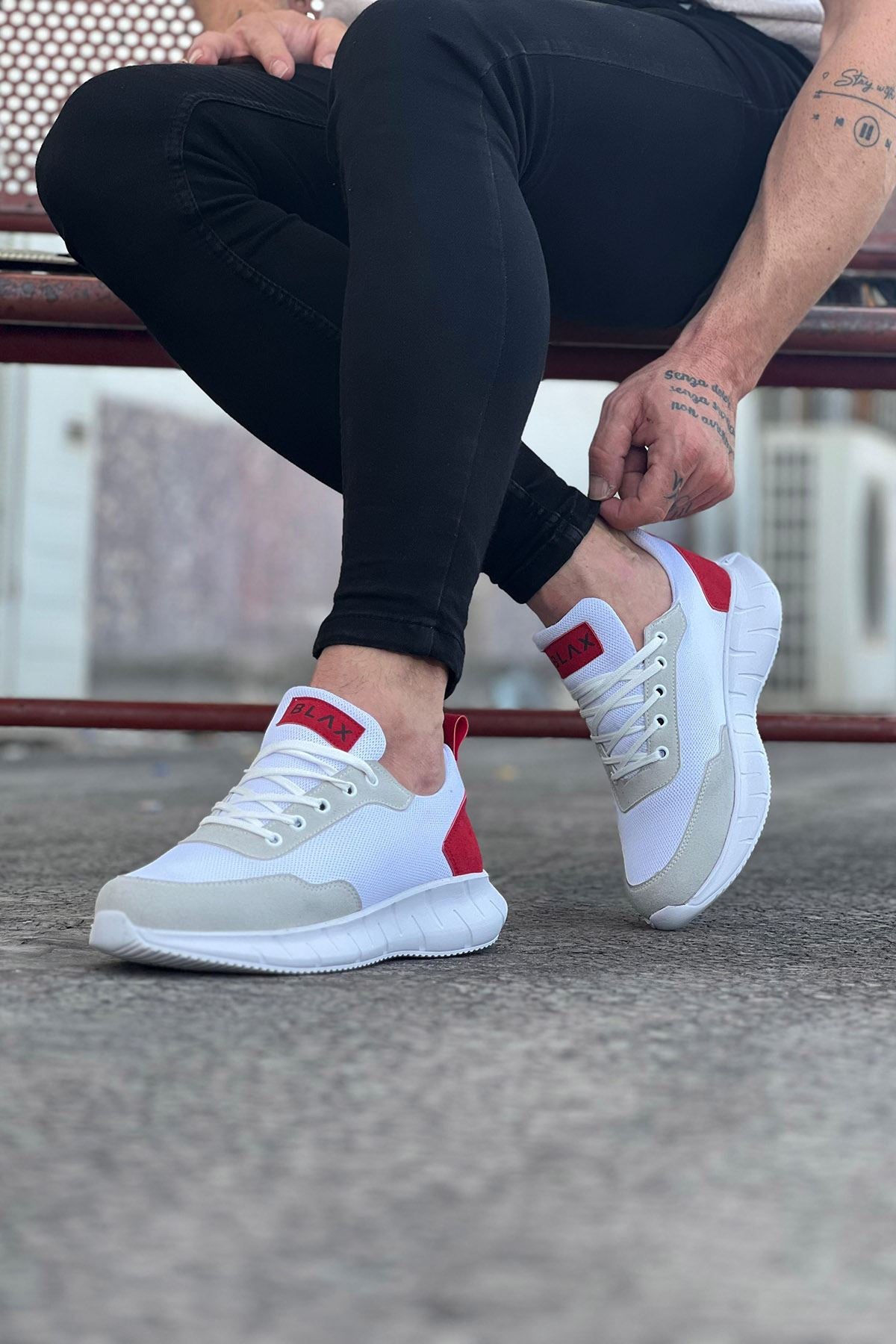 WG063 White Red Knitwear Men's Sports Shoes - STREETMODE™