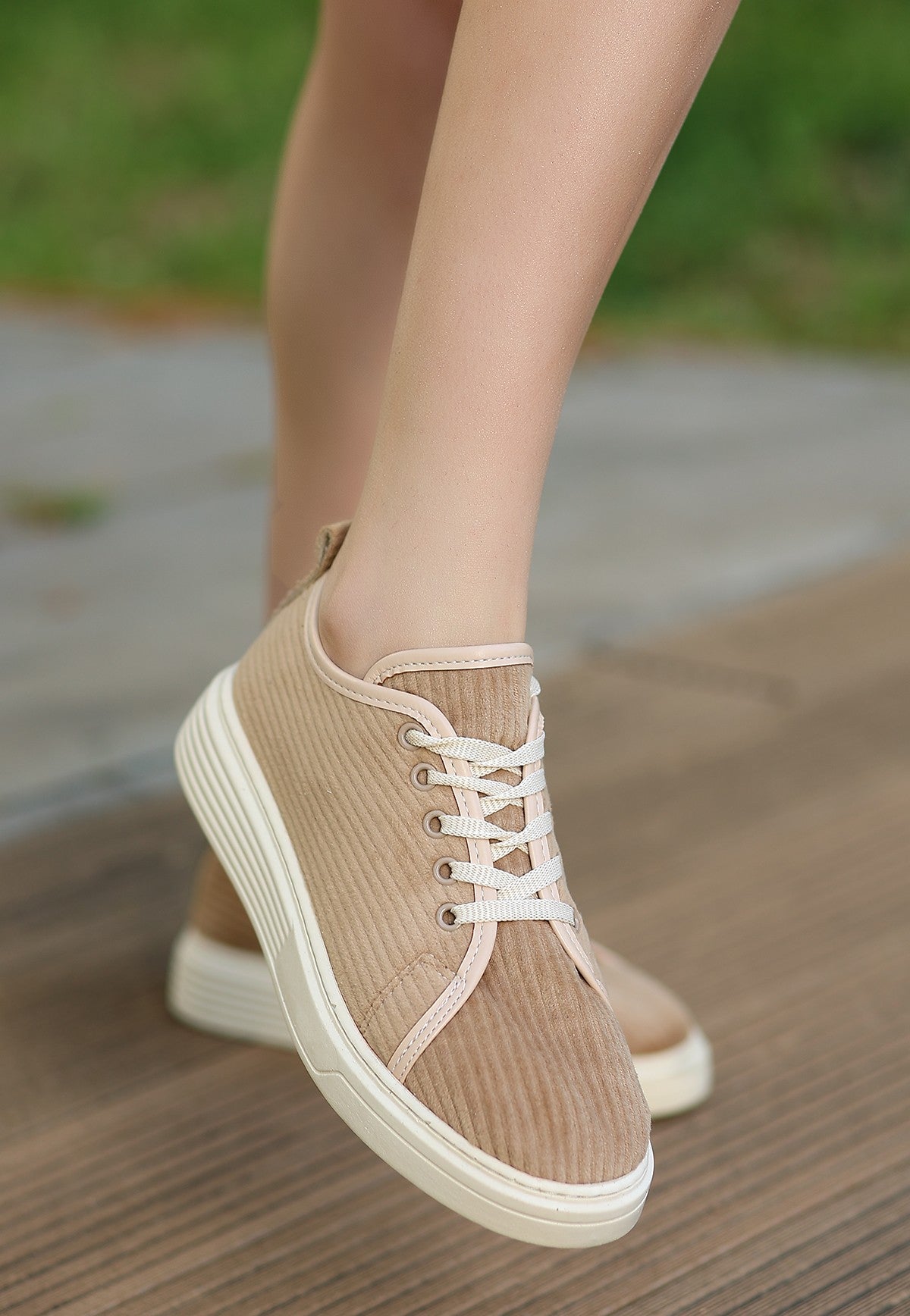 Women's Aprel Nude Velvet Lace-up Sports Shoes - STREETMODE™