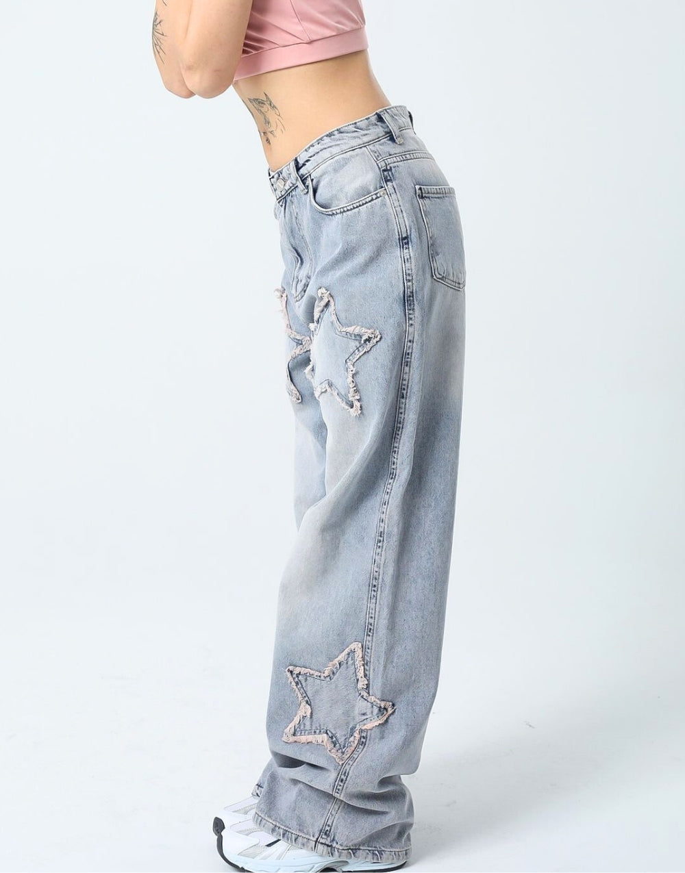 Women's Baggy Wide Leg Butterfly Blue Jeans - STREETMODE™