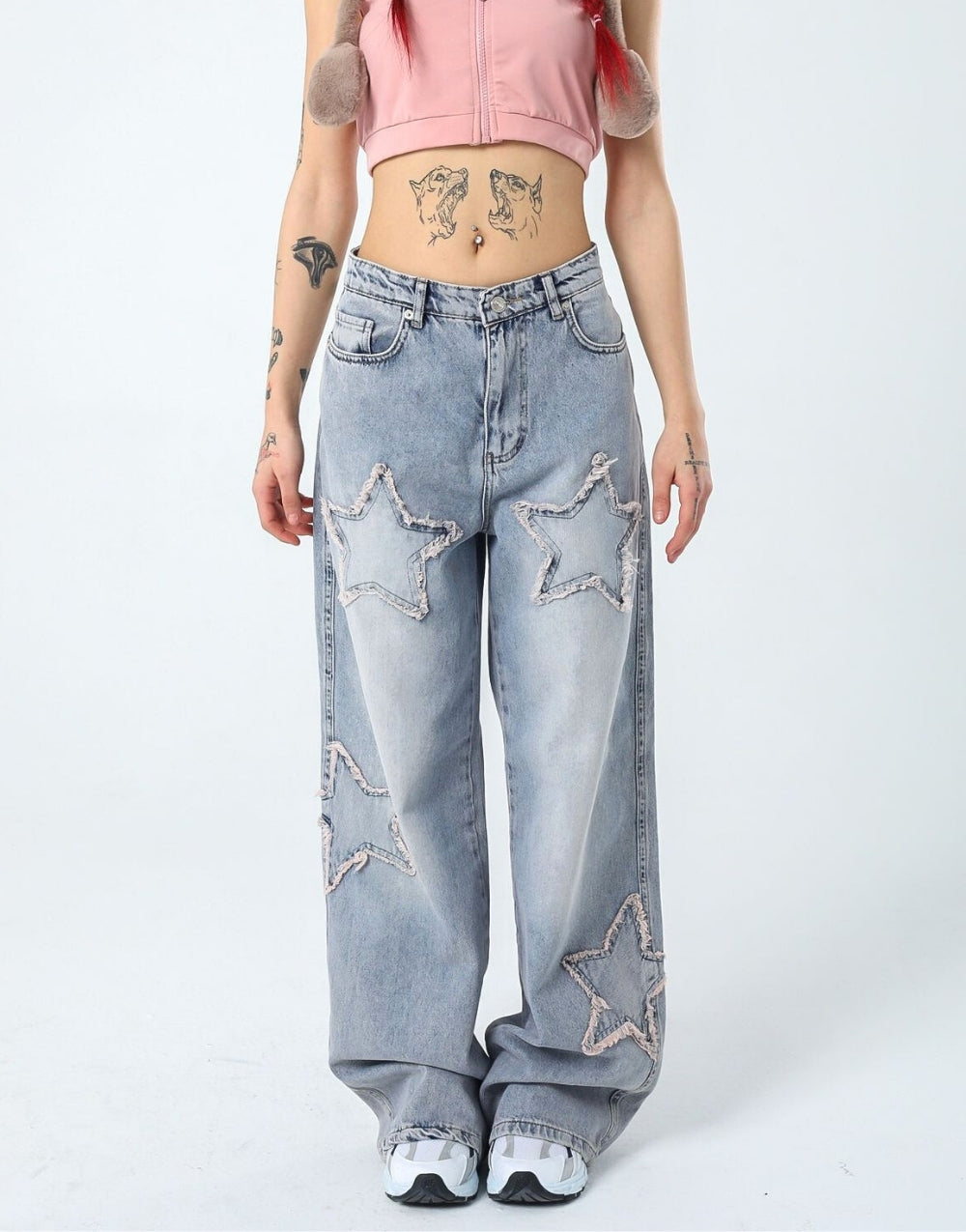 Women's Baggy Wide Leg Butterfly Blue Jeans - STREETMODE™