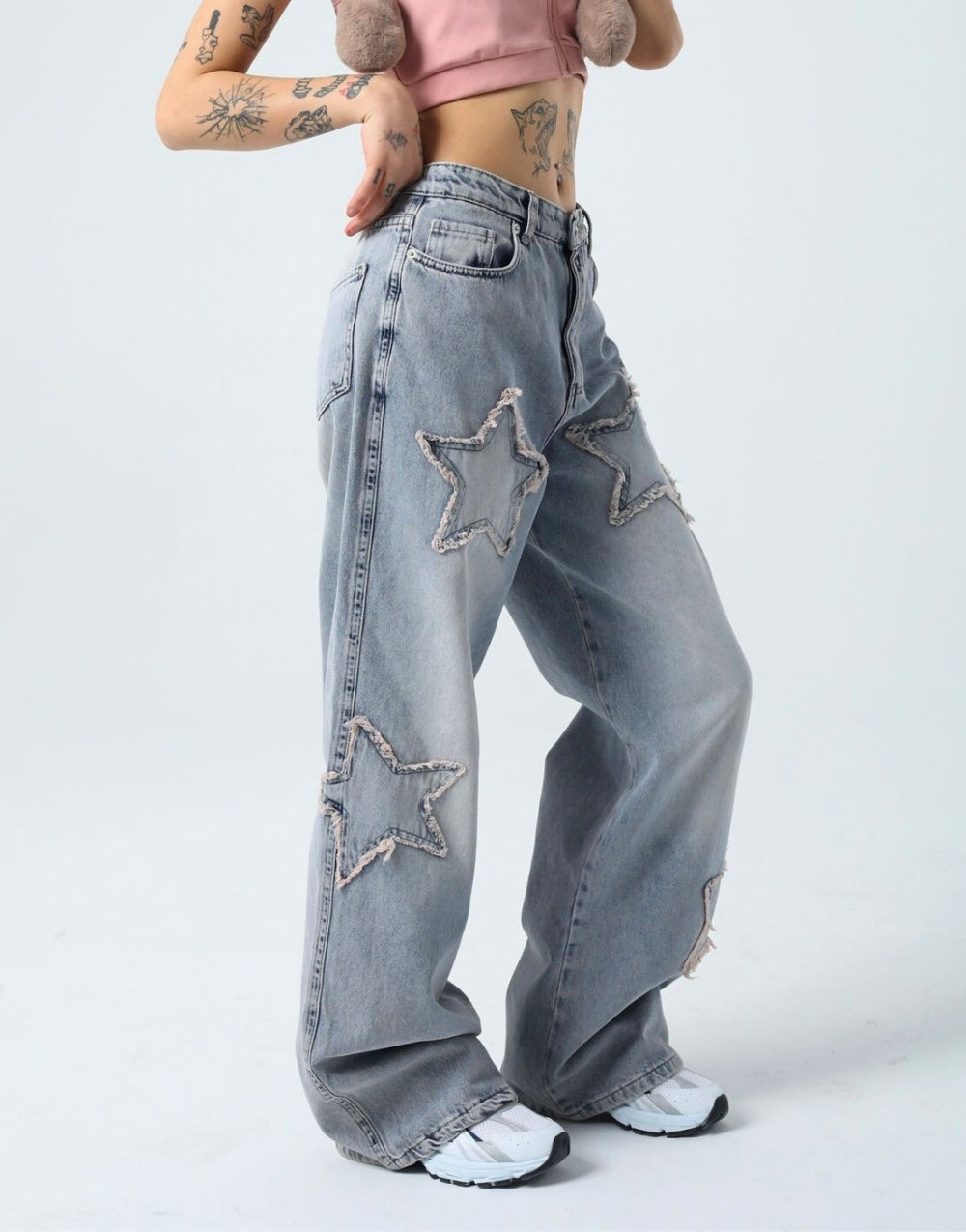 Women's Baggy Wide Leg Butterfly Blue Jeans - STREETMODE™