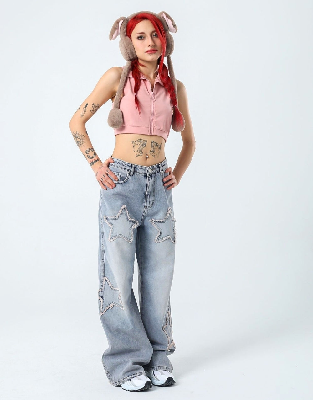 Women's Baggy Wide Leg Butterfly Blue Jeans - STREETMODE™