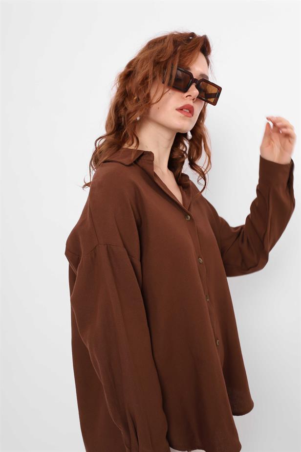 Women's Basic Long Shirt Bitter Brown - STREETMODE™