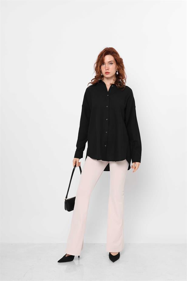 Women's Basic Long Shirt Black - STREETMODE™