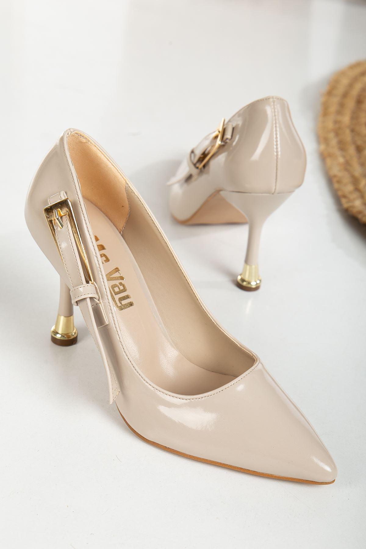 Women's Beige Buckle Detail Pointed Toe Stiletto - STREETMODE™