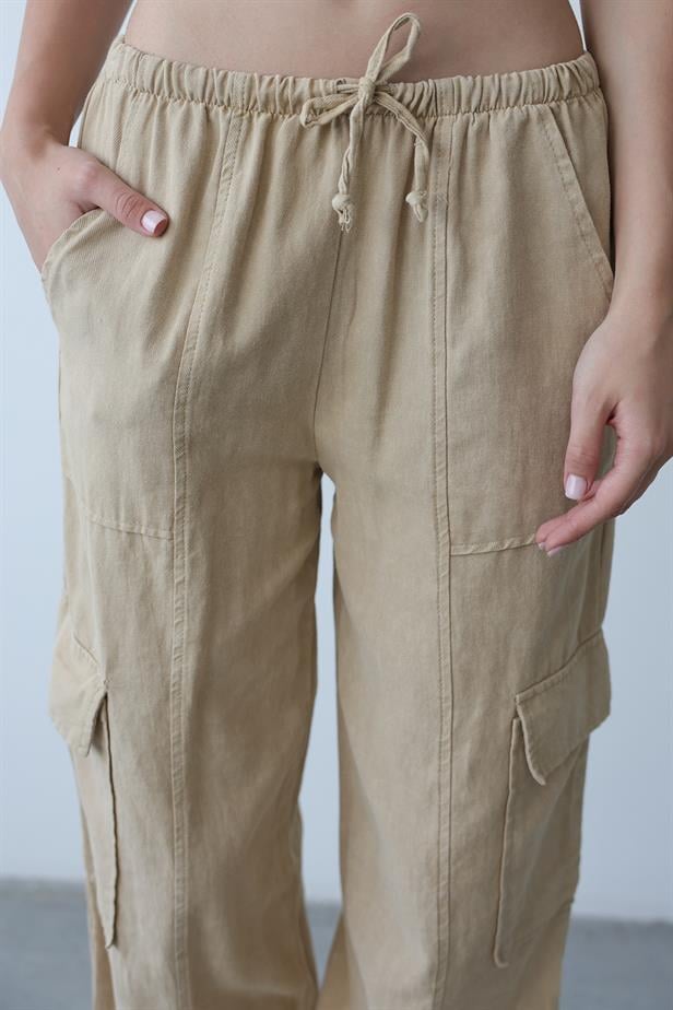 Women's Beige Cargo Pants - Stone - STREETMODE™