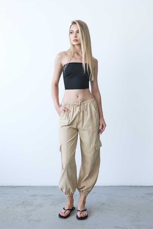 Women's Beige Cargo Pants - Stone - STREETMODE™