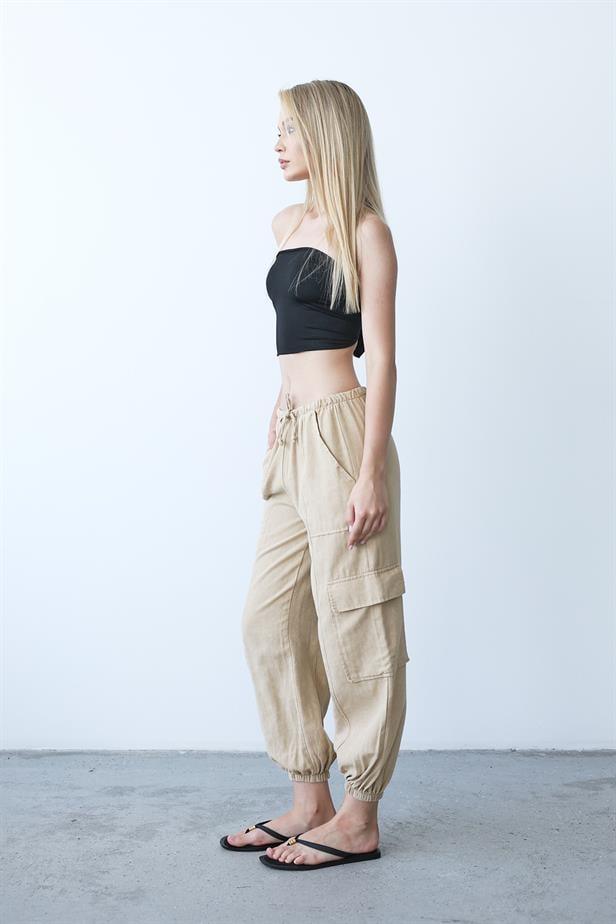 Women's Beige Cargo Pants - Stone - STREETMODE™