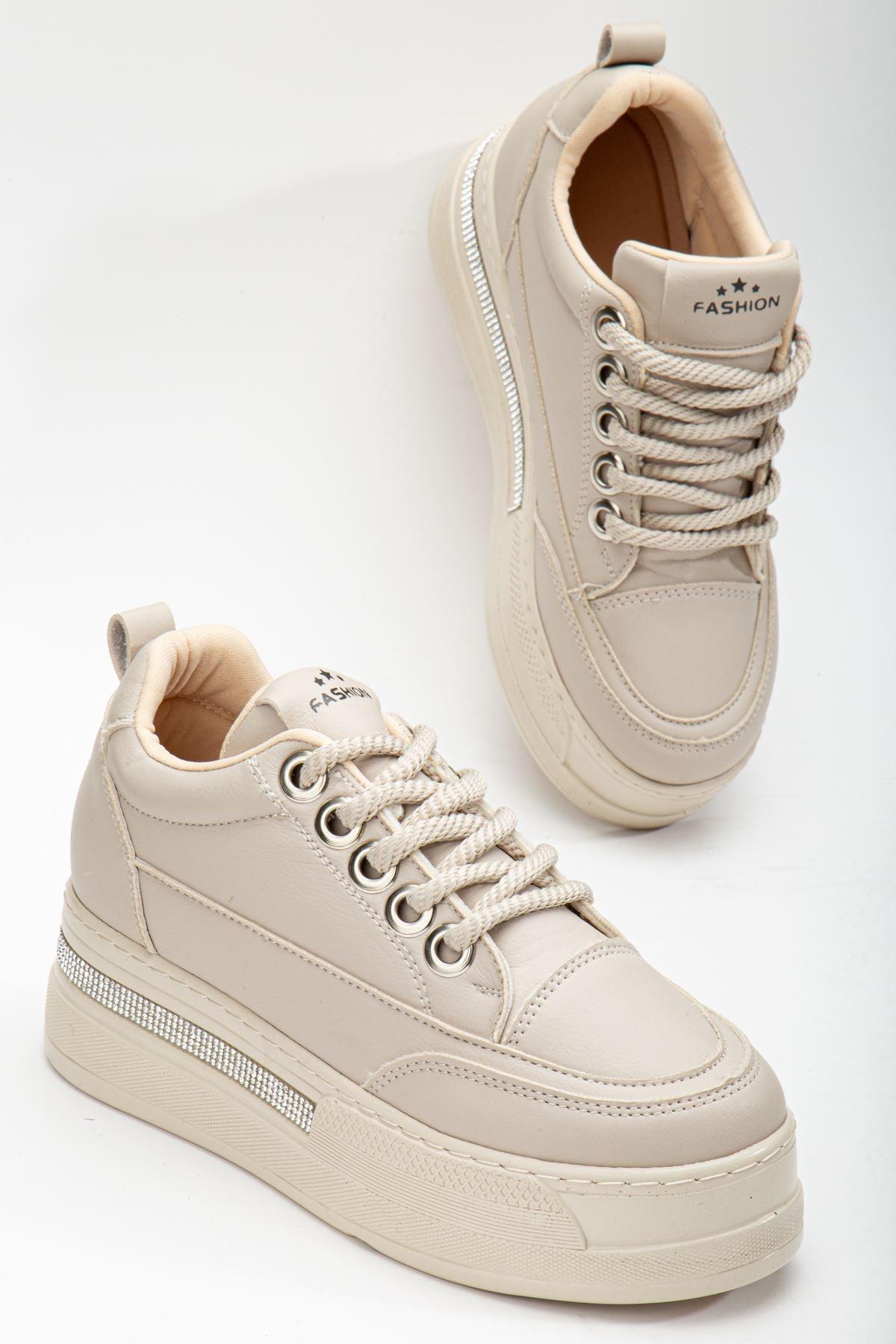 Women's Beige Hidden Heel Sneakers - STREETMODE™