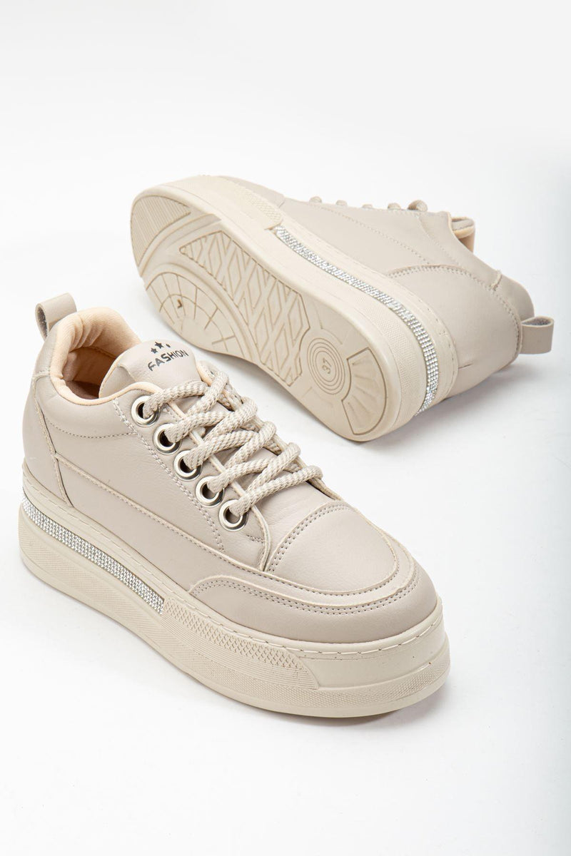 Women's Beige Hidden Heel Sneakers - STREETMODE™