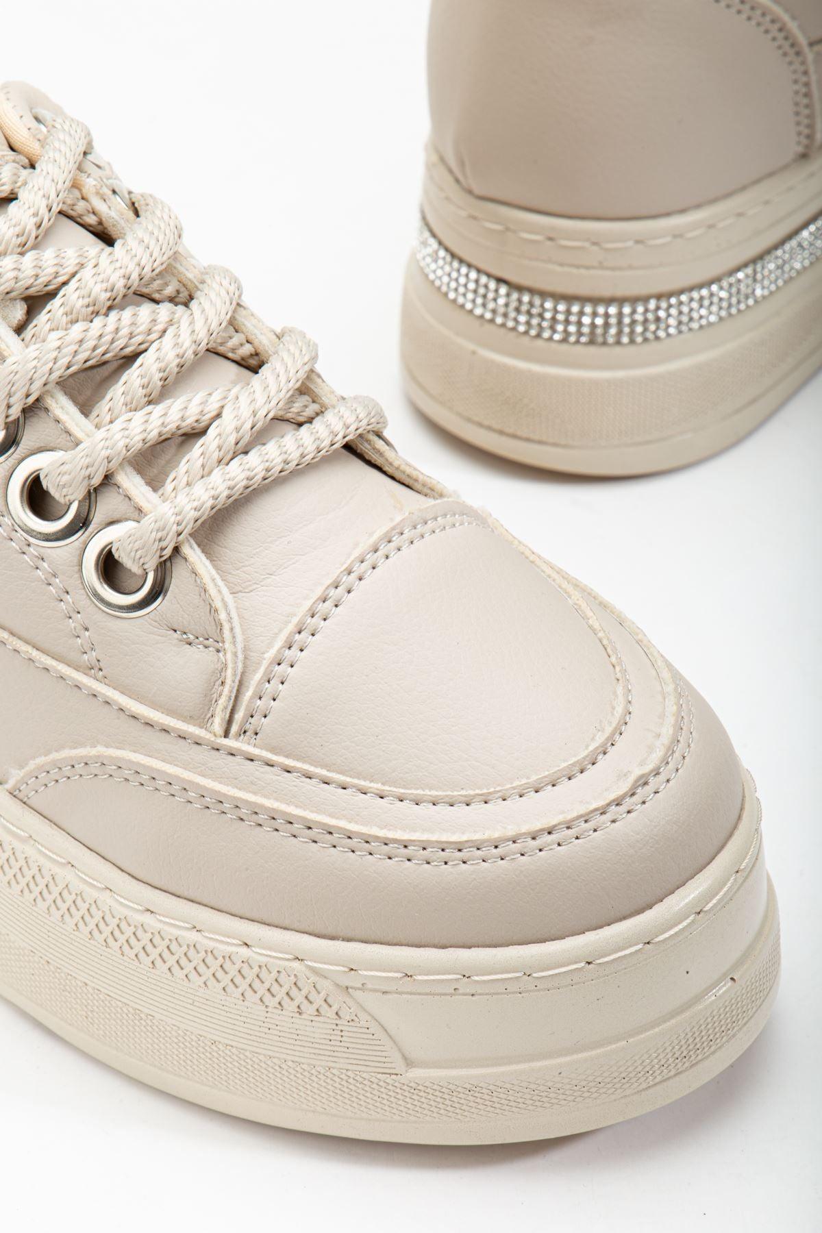 Women's Beige Hidden Heel Sneakers - STREETMODE™