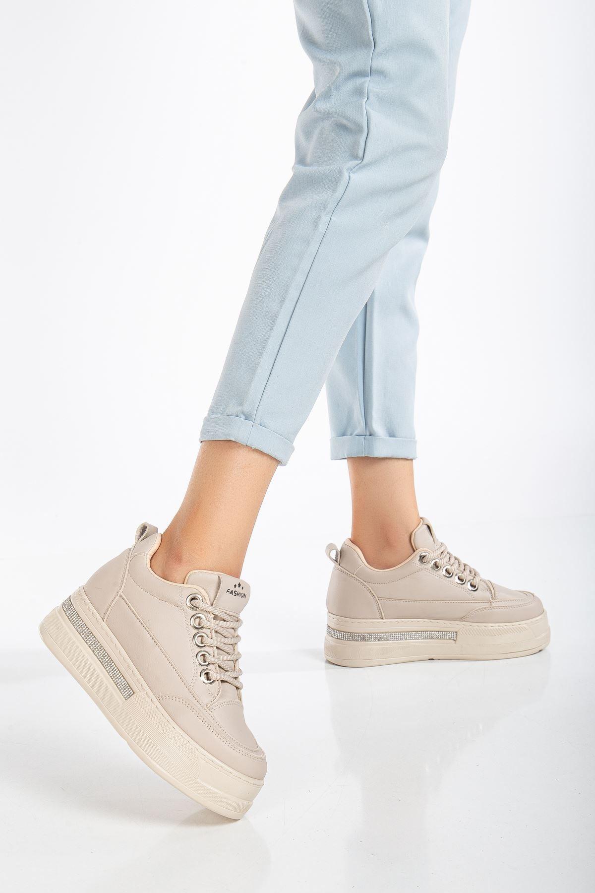 Women's Beige Hidden Heel Sneakers - STREETMODE™