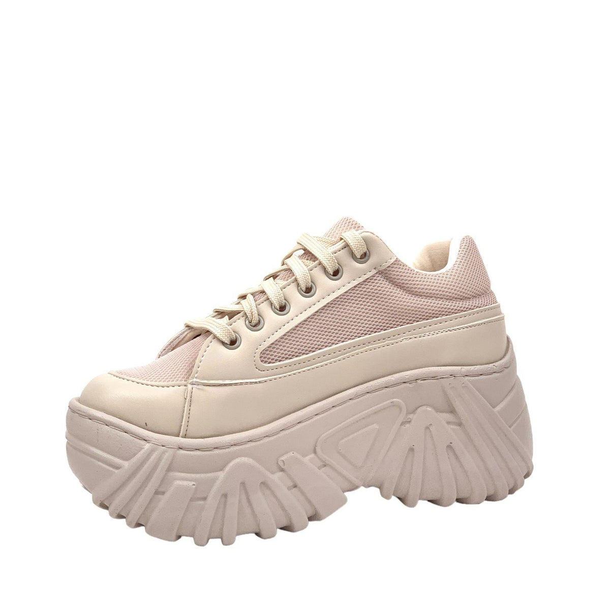 Women's beige high sole sneaker sports shoes - STREETMODE™