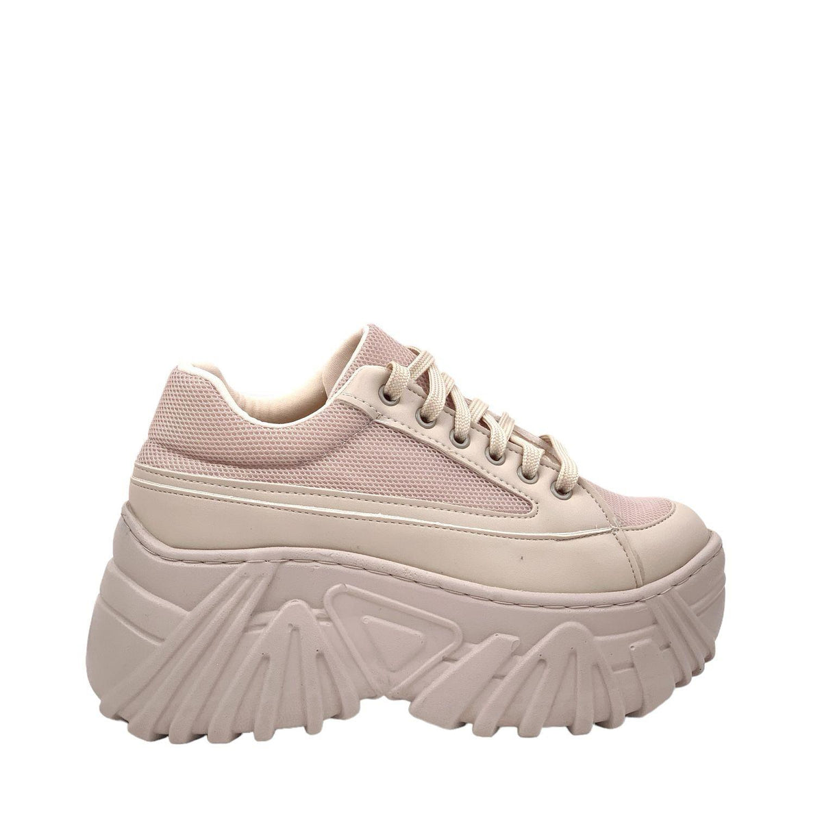 Women's beige high sole sneaker sports shoes - STREETMODE™