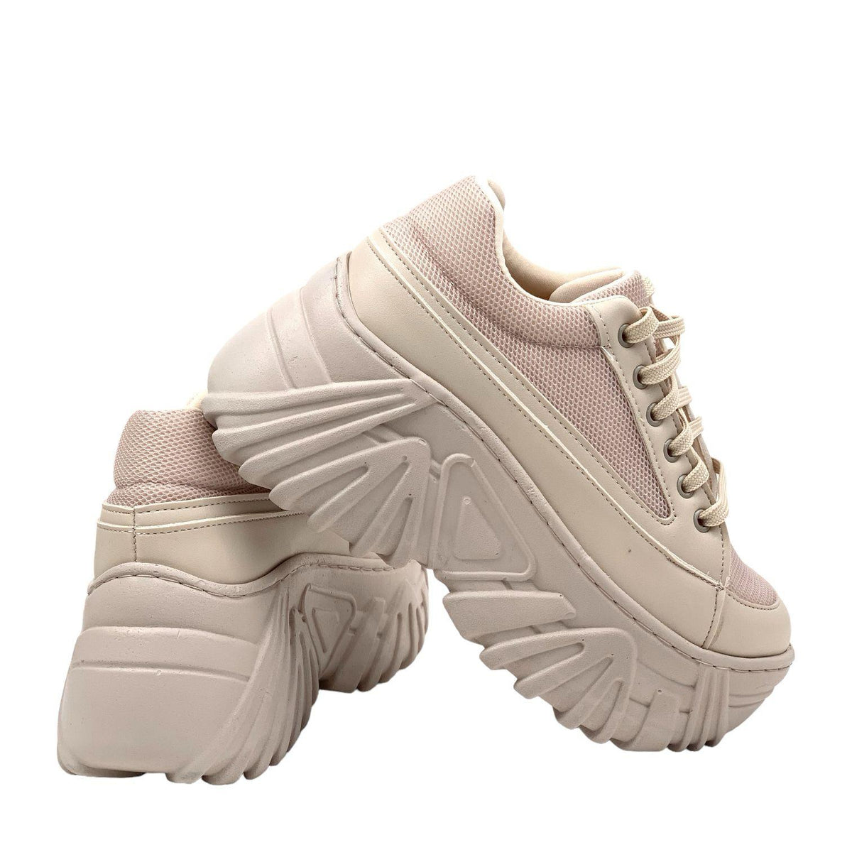 Women's beige high sole sneaker sports shoes - STREETMODE™