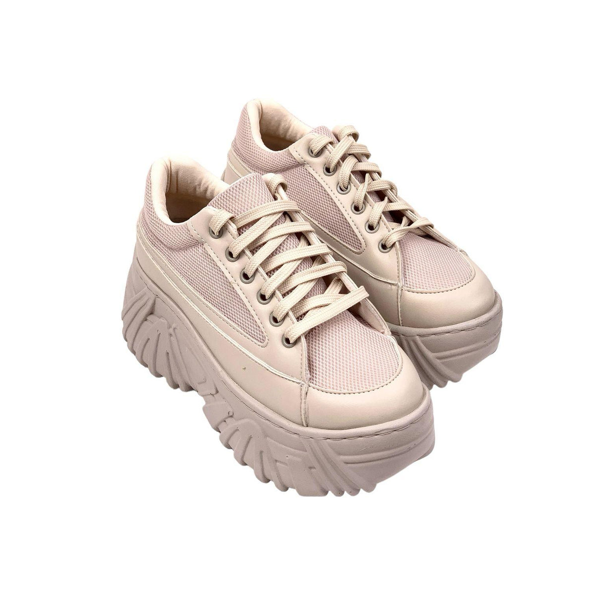 Women's beige high sole sneaker sports shoes - STREETMODE™