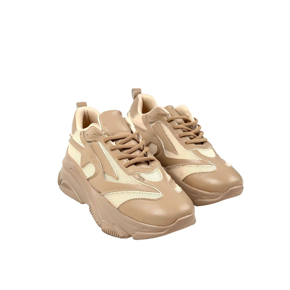 Women's beige high-soled mesh detailed sneakers daily sports shoes - STREETMODE™
