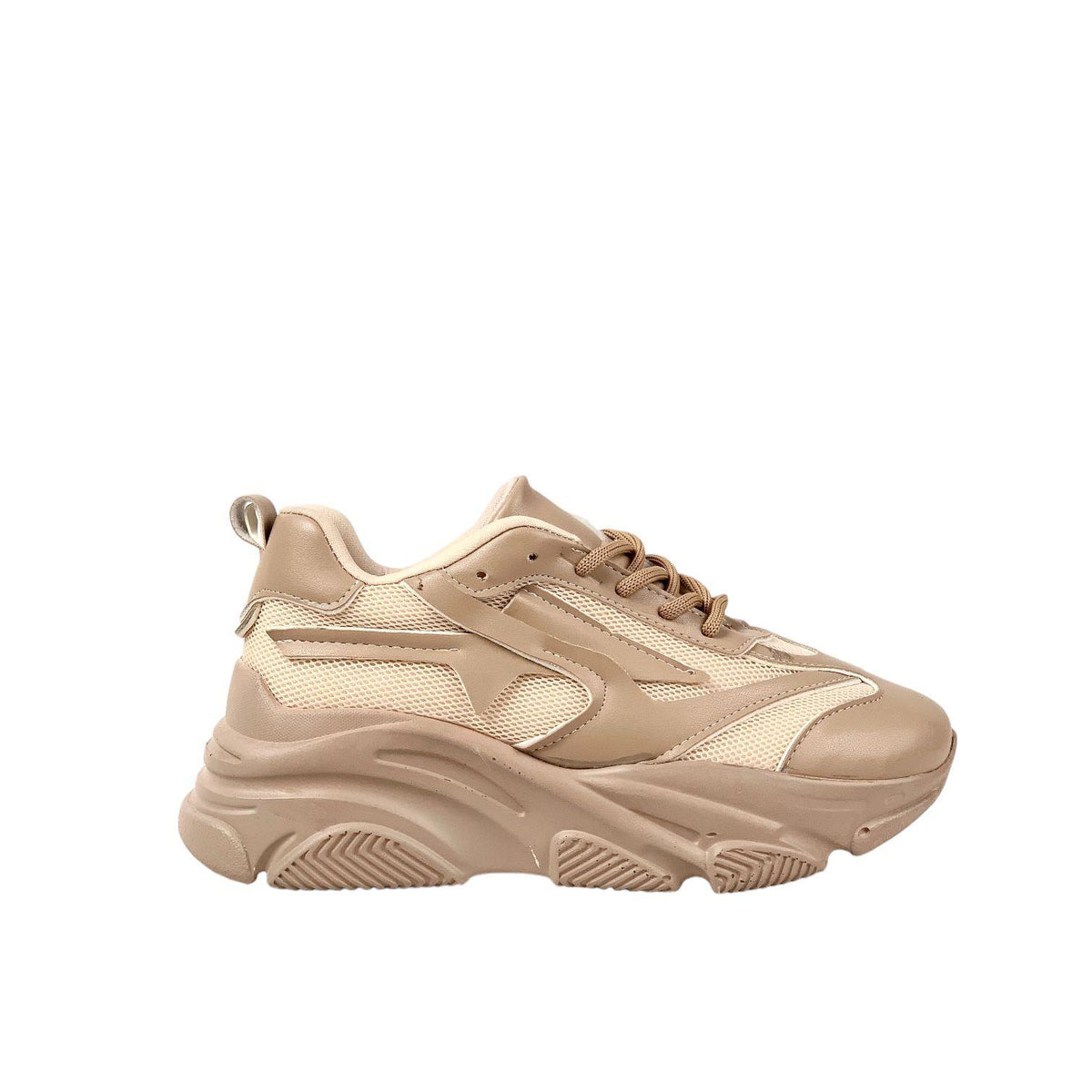 Women's beige high-soled mesh detailed sneakers daily sports shoes - STREETMODE™