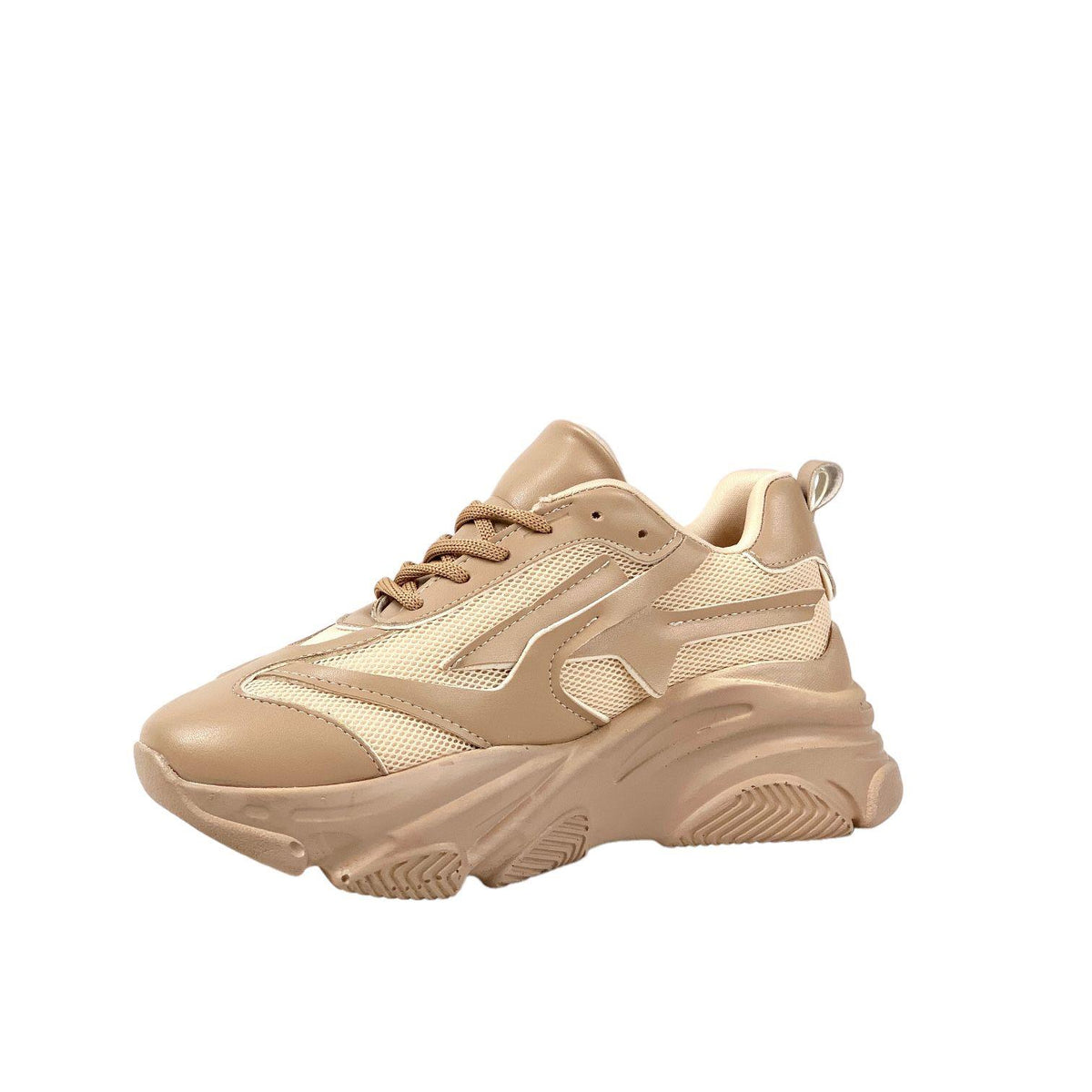 Women's beige high-soled mesh detailed sneakers daily sports shoes - STREETMODE™