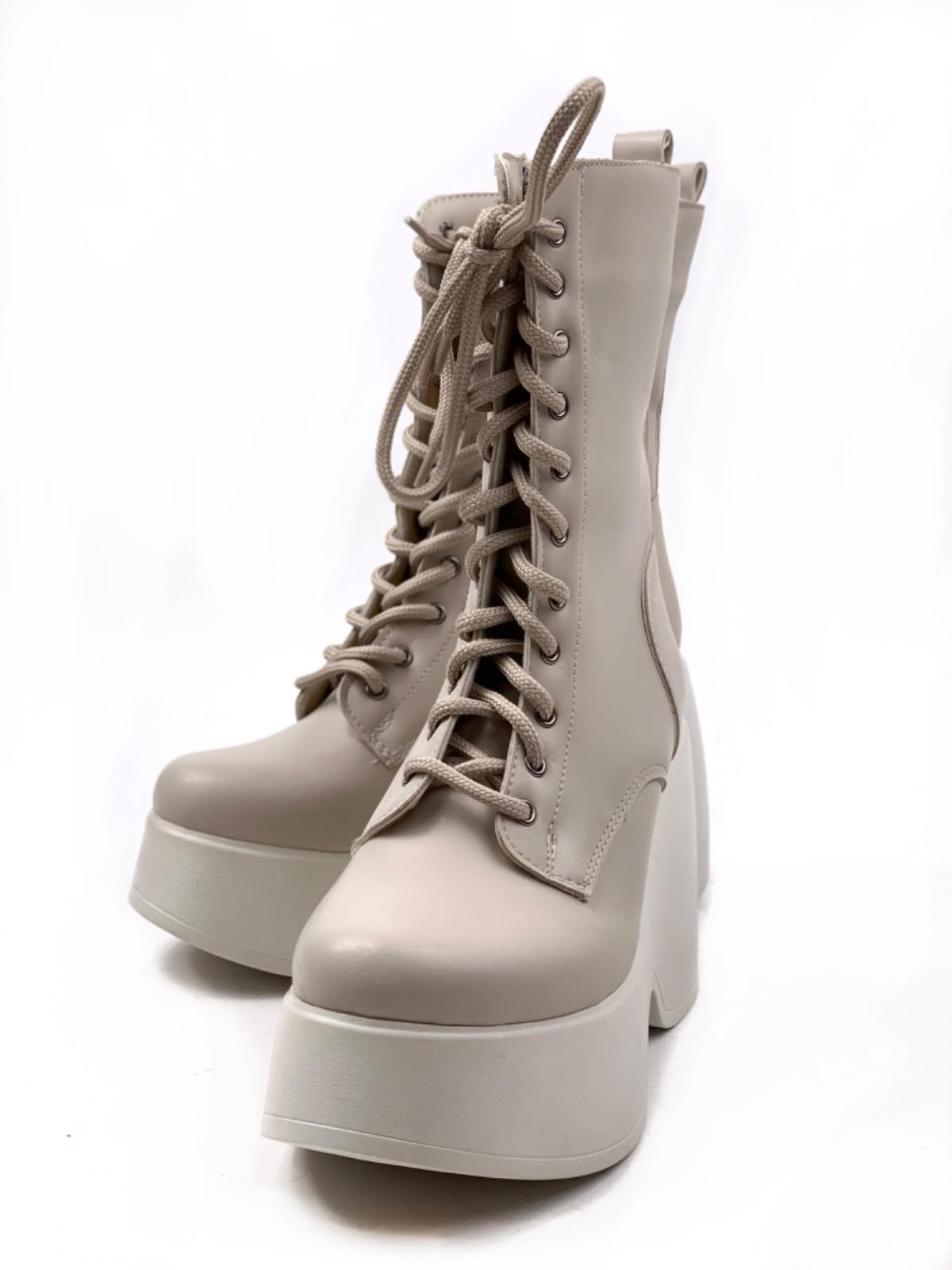 Women's Beige Karr Skin Faux Leather Padding High Sole Boots - STREETMODE™