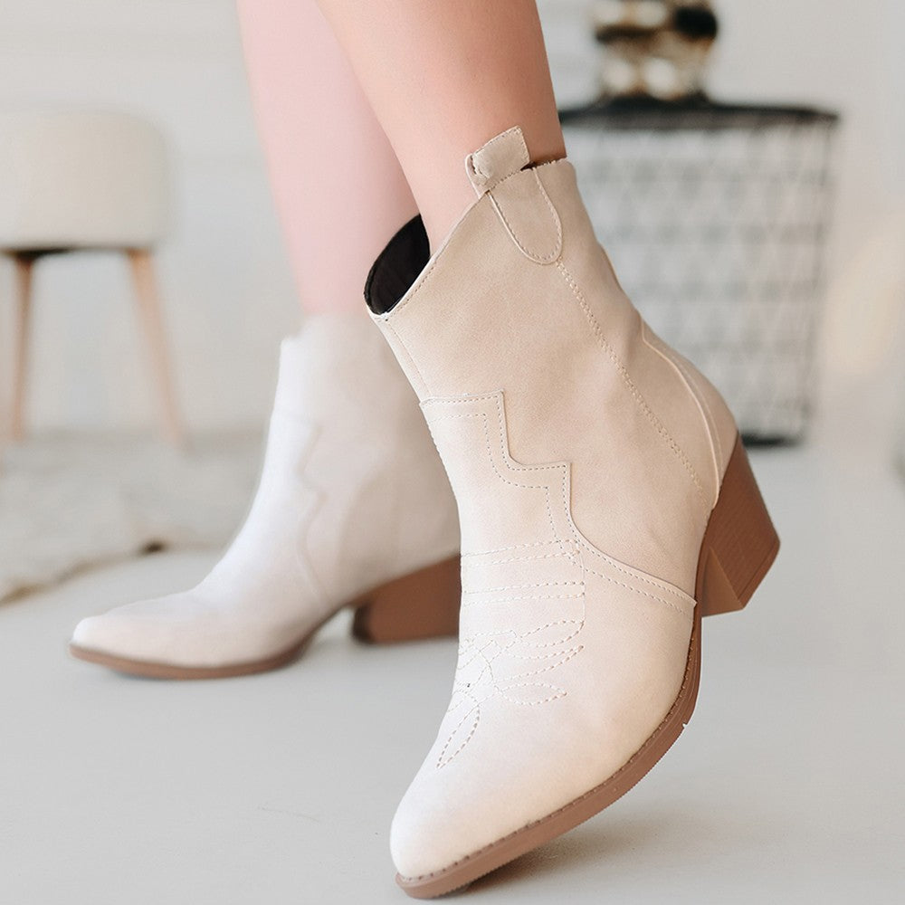 Women's Beige Nubuck Heeled Boots - STREETMODE™