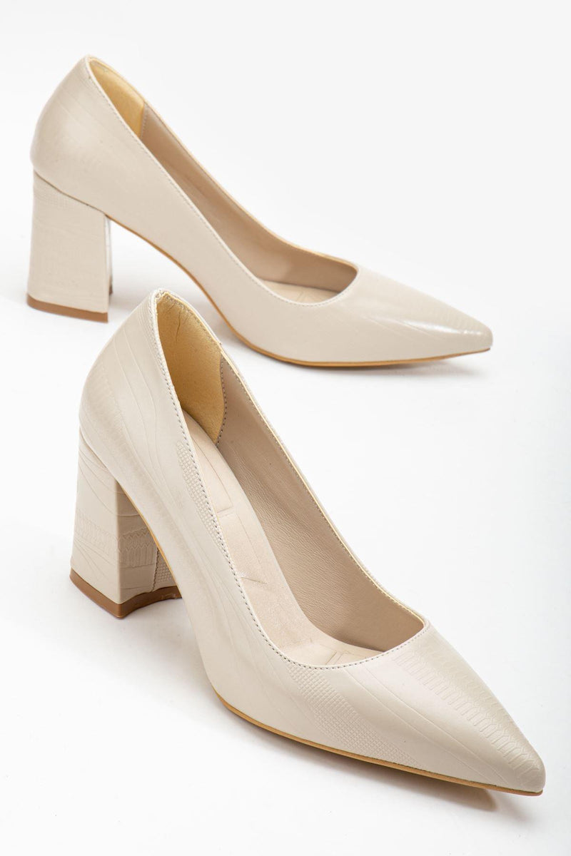 Women's Beige Pointed Toe Detailed Heeled Shoes - STREETMODE™