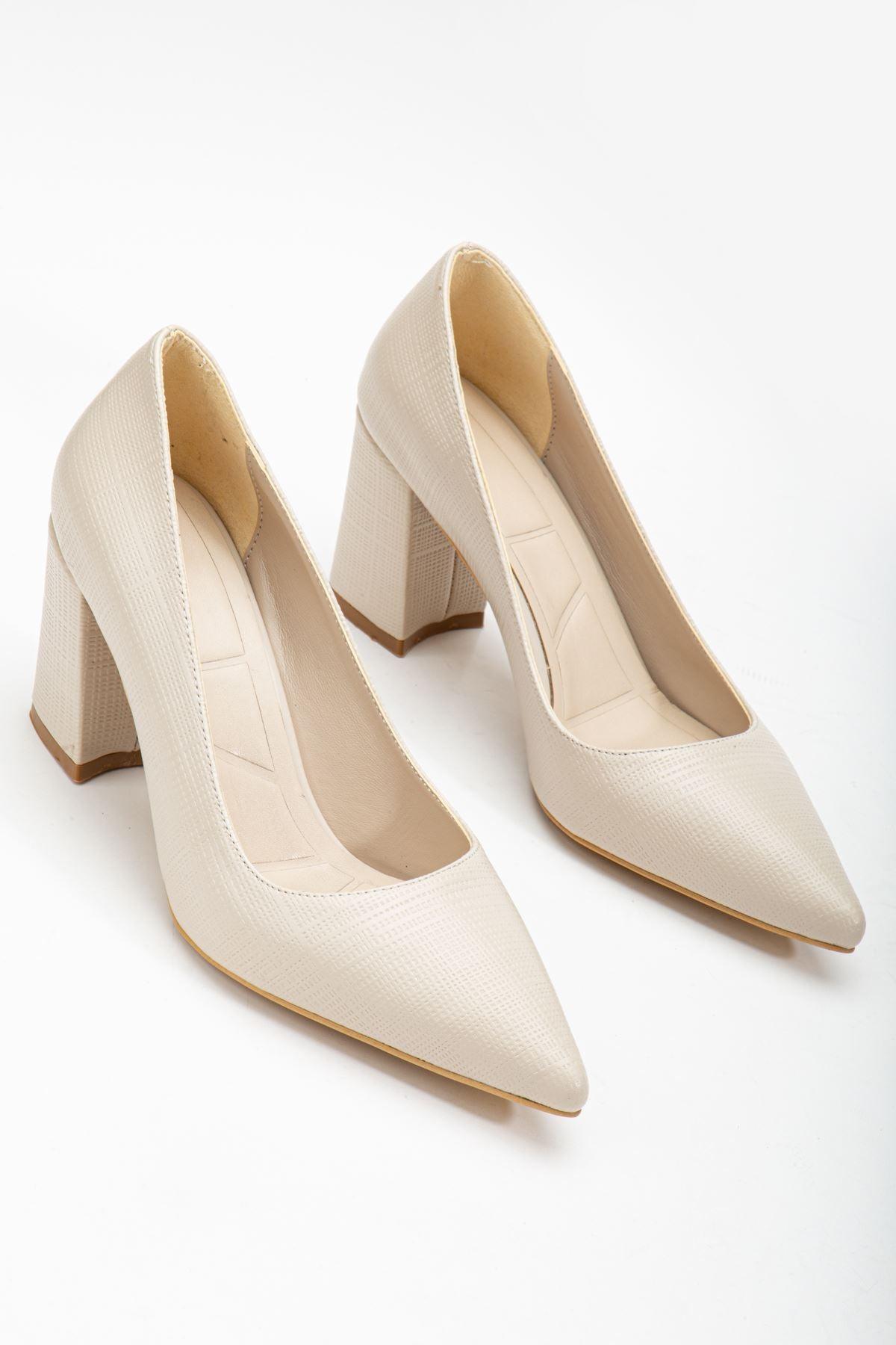 Women's Beige Pointed Toe Detailed High Heel Shoes - STREETMODE™