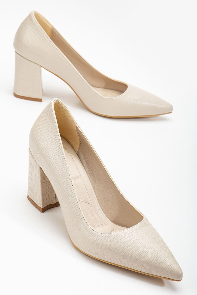 Women's Beige Pointed Toe Detailed High Heel Shoes - STREETMODE™