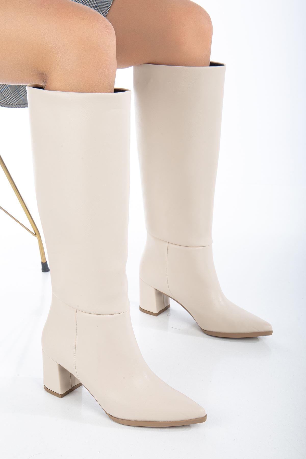 Women's Beige Pointed Toe Pull-On Boots - STREETMODE™